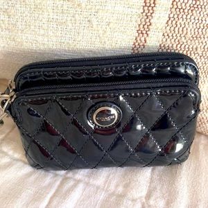 Coach Pop Gloss quilted black wristlet zipper wallet
